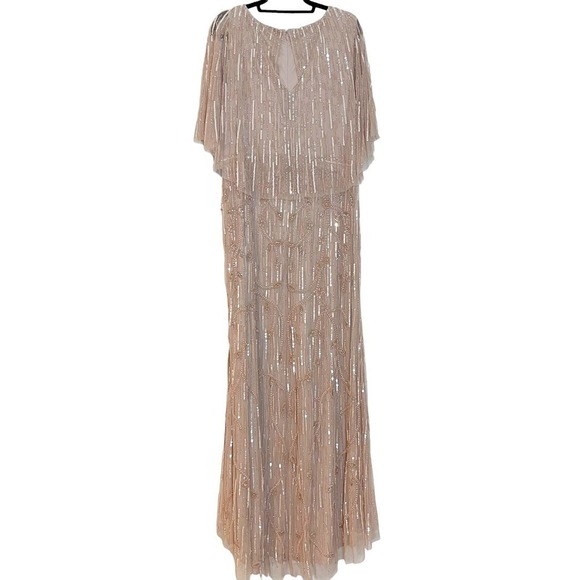 NEW MAC DUGGAL EMBELLISHED BLUSH CAP SLEEVE FAUX WRAP TRUMPET GOWN SIZE 16 - Picture 9 of 16